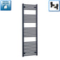 With Angled Valves 1600 x 550mm Wide Flat Black Towel Radiator