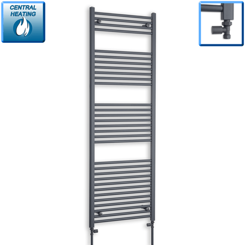 With Straight Inline Valves 1600 x 600 Heated Straight Anthracite-Sand Grey Towel Rail