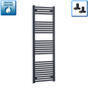 1600mm High x 600mm Wide Heated Flat Black Towel Radiator