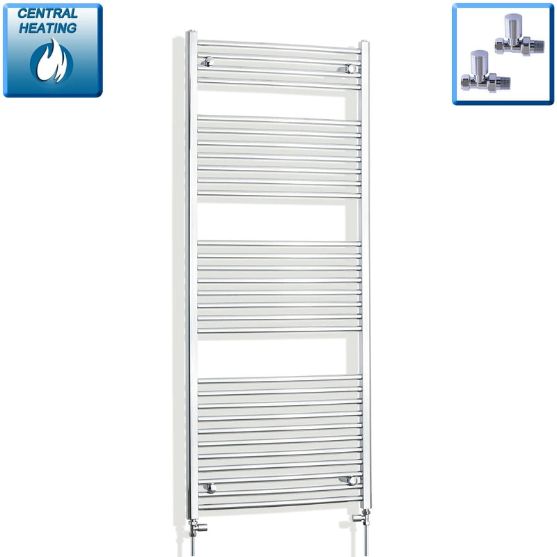 With Straight Inline Valves 1700 x 700 Heated Curved Towel Rail Radiator Chrome