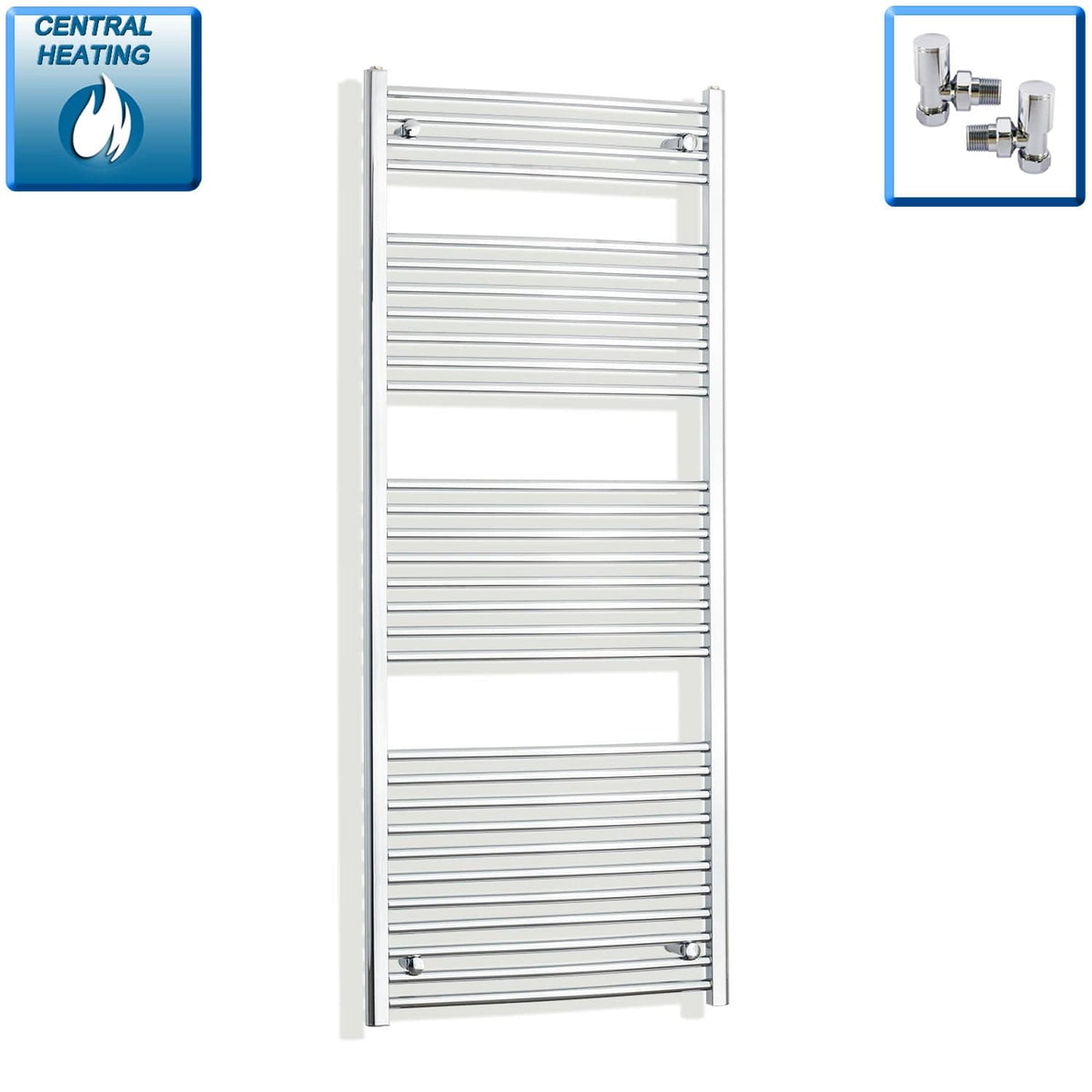 With Angled Valves 1700 x 700 Heated Straight Towel Radiator Chrome