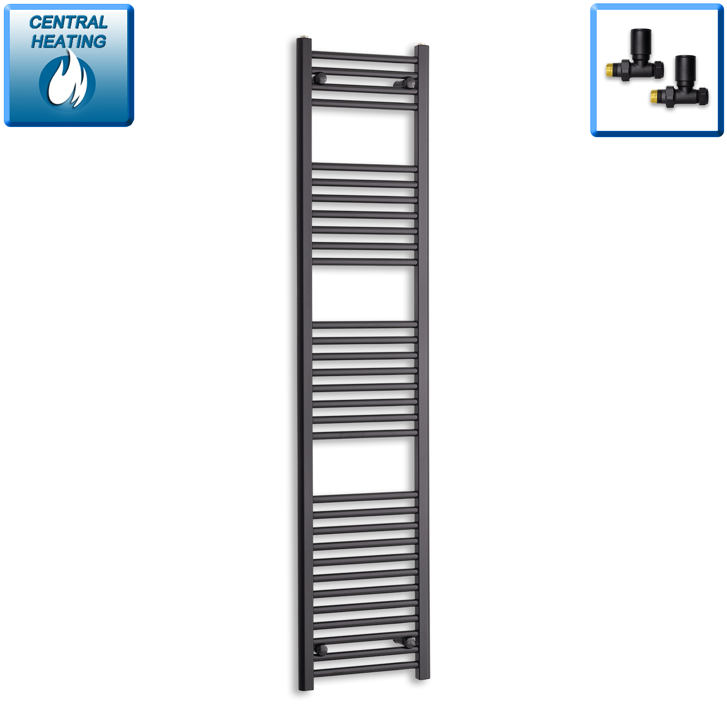 1800 mm High 400 mm Wide Black Towel Rail Central Heating