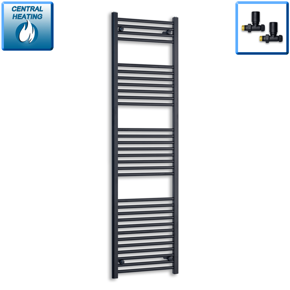 With Straight Inline Valves 1800 mm High x 450 mm Wide Heated Towel Radiator Flat Black