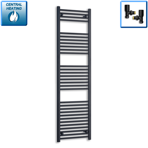 With Angled Valves 1800 mm High x 450 mm Wide Heated Towel Radiator Flat Black