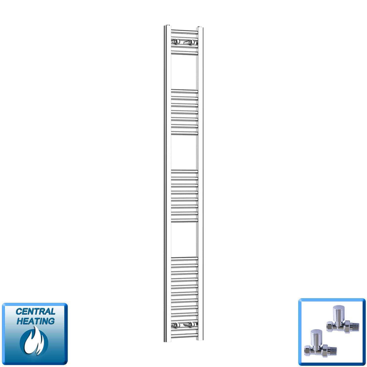 With Straight Inline Valves 1800 x 200 Heated Straight Towel Rail Radiator Chrome