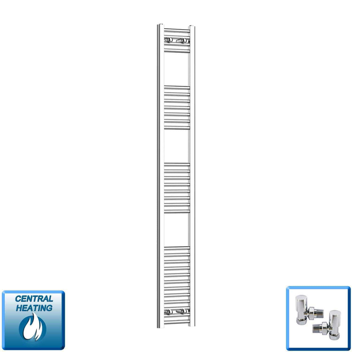 With Angled Valves 1800 x 250 Heated Straight Towel Rail Radiator Chrome