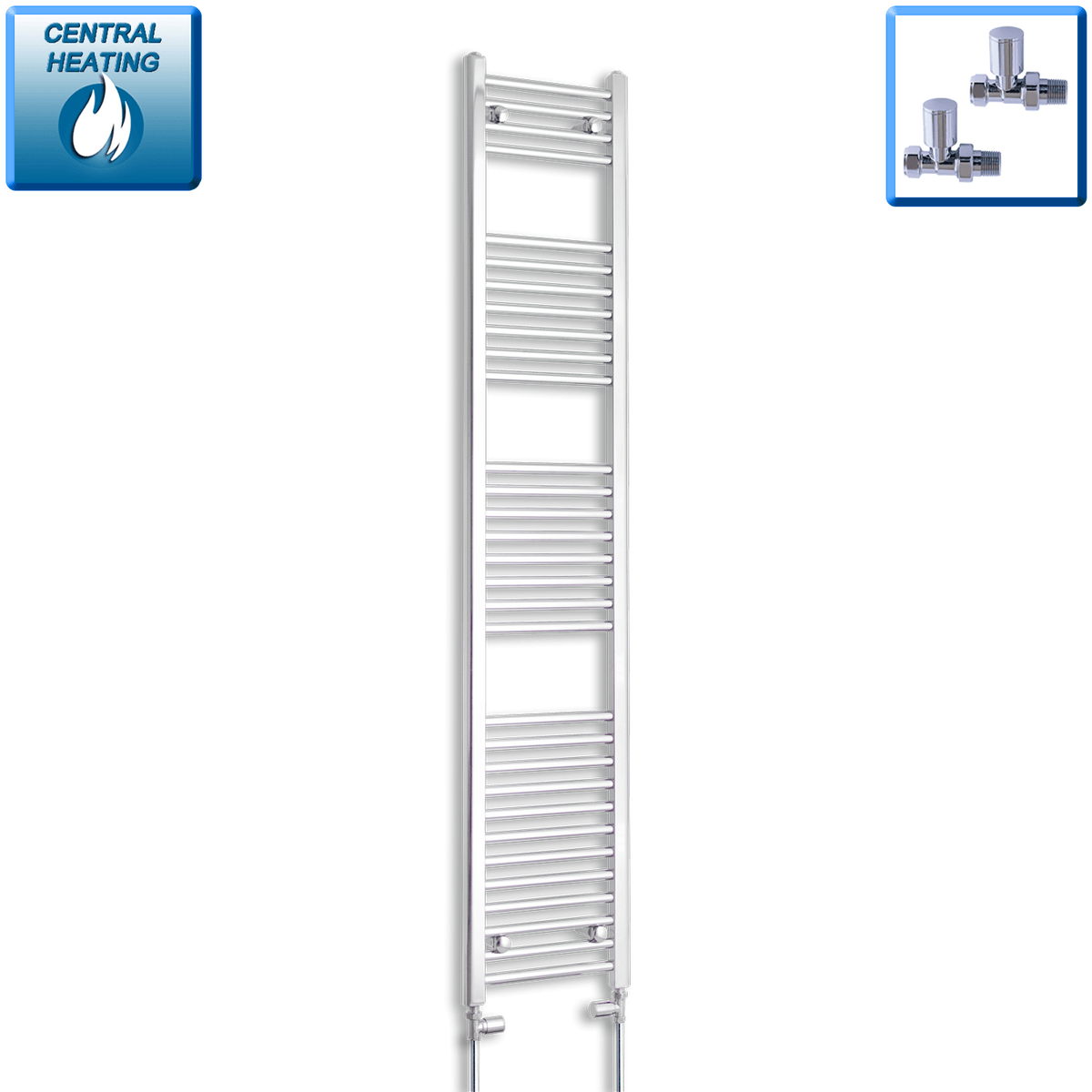 With Straight Inline Valves 1800 x 300 Heated Straight Towel Rail Radiator Chrome