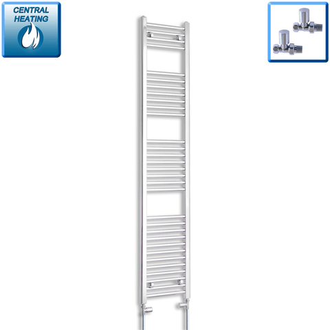 With Straight Inline Valves 1800 x 300 Heated Straight Towel Rail Radiator Chrome