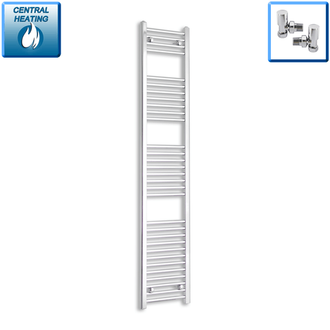 With Angled Valves 1800 x 300 Heated Straight Towel Rail Radiator Chrome