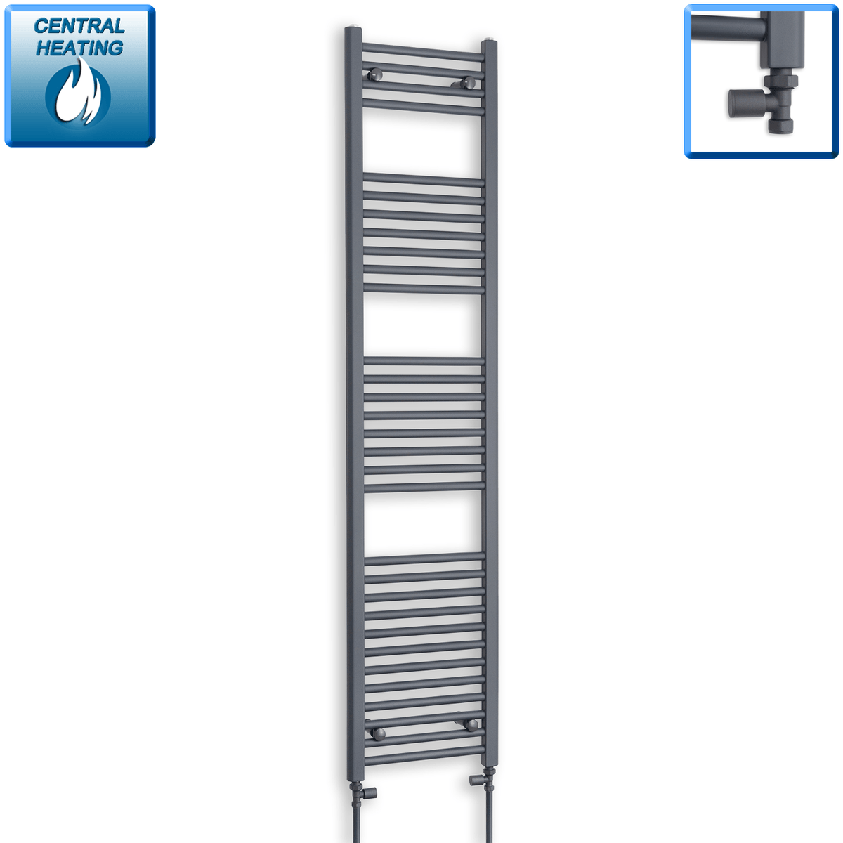 With Straight Inline Valves 1800 x 400 Heated Straight Anthracite-Sand Grey Towel Rail