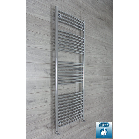 With Angled Valves 1800mm High 750mm Wide Heated Curved Towel Radiator Chrome