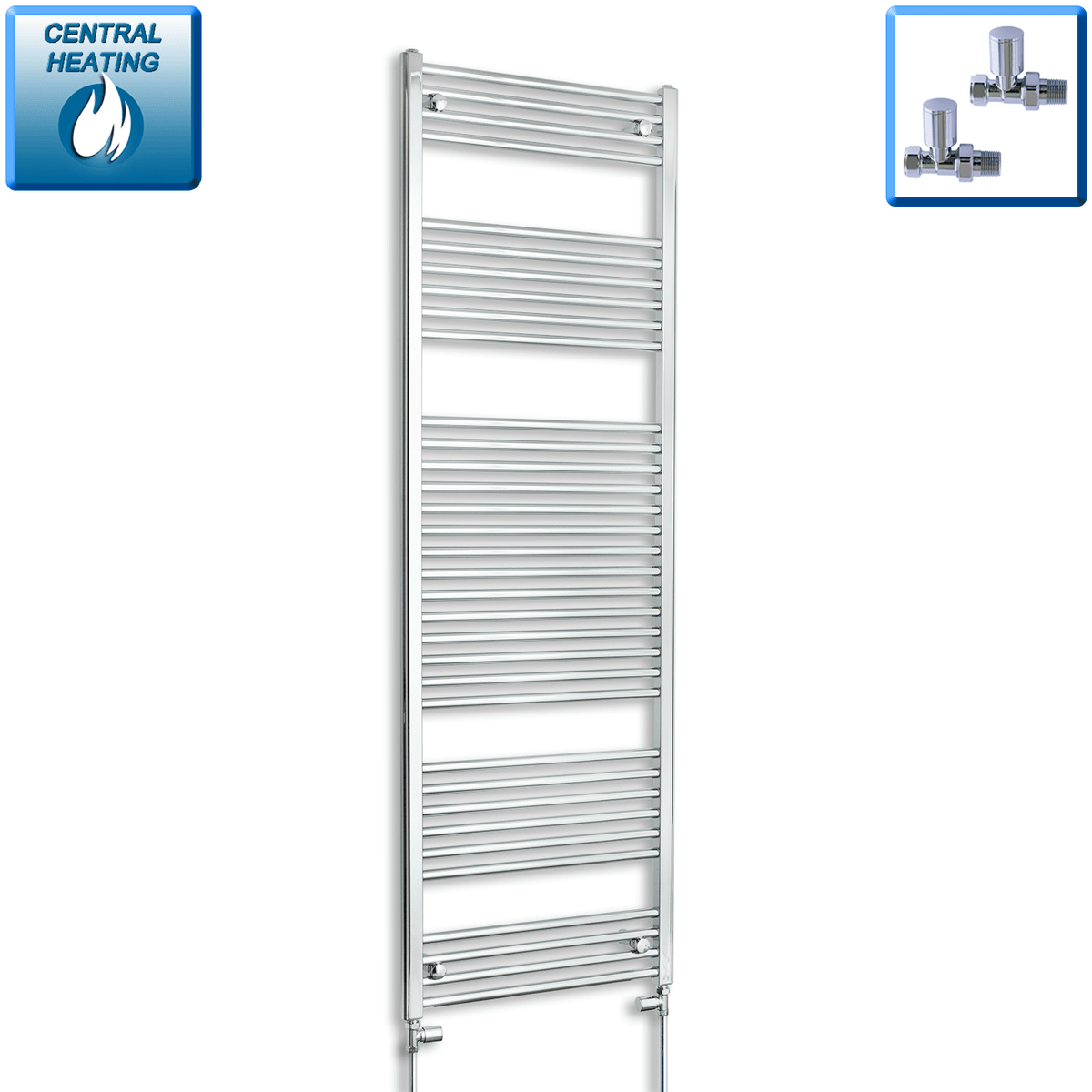 With Straight Inline Valves 1856 High x 400 Wide Heated Straight Chrome Towel Radiator