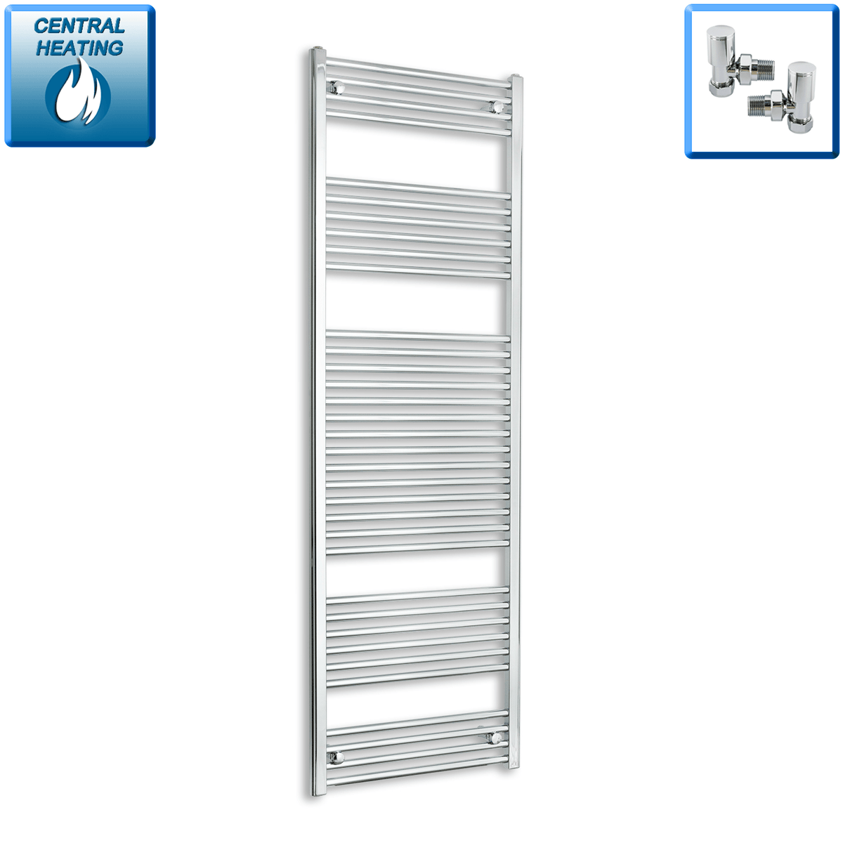 With Angled Valves 1856 High x 400 Wide Heated Straight Chrome Towel Radiator