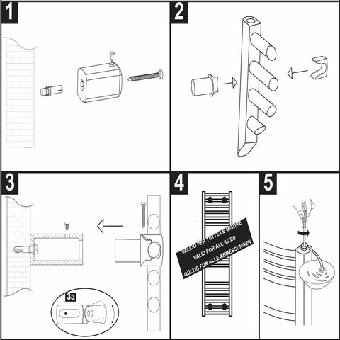 22mm White Clamp Universal Brackets Heated Towel Rail