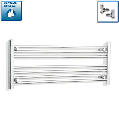 With Angled Valves 400 mm High 1000 mm Wide Chrome Towel Rail Central Heating