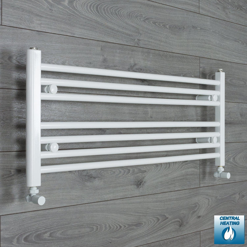 With Angled Valves 400 x 1000 Heated Towel Rail Radiator Flat White Central Heating