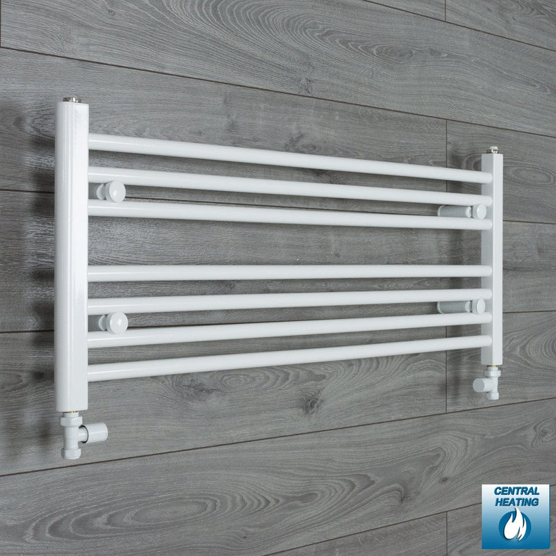 With Straight Inline Valves 400 x 1000 Heated Towel Rail Radiator Flat White Central Heating