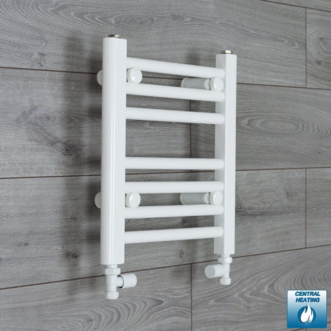 With Straight Inline Valves 400 x 350 Heated Towel Rail Radiator Flat White