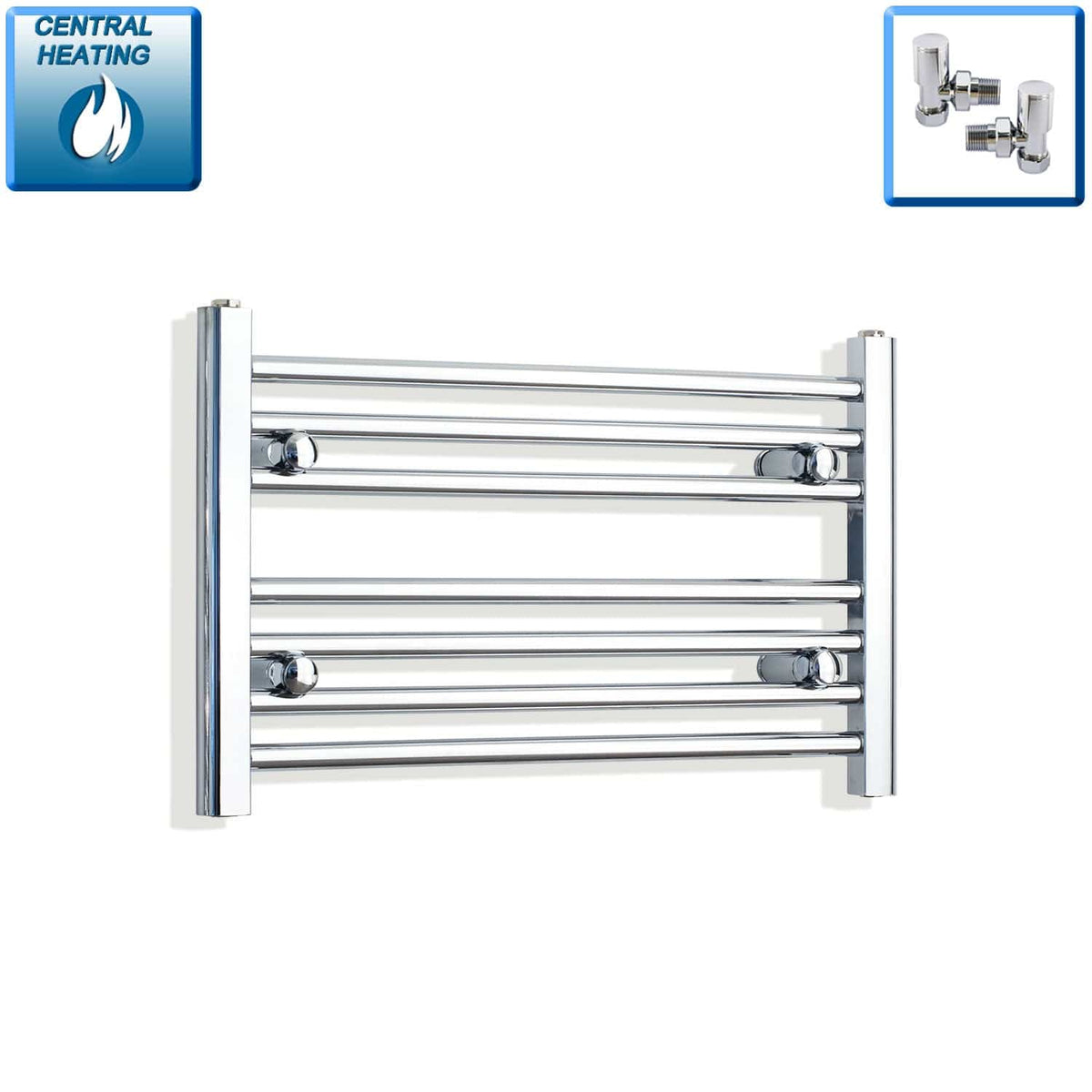 With Angled Valves 400 x 700 Heated Straight Towel Radiator Chrome