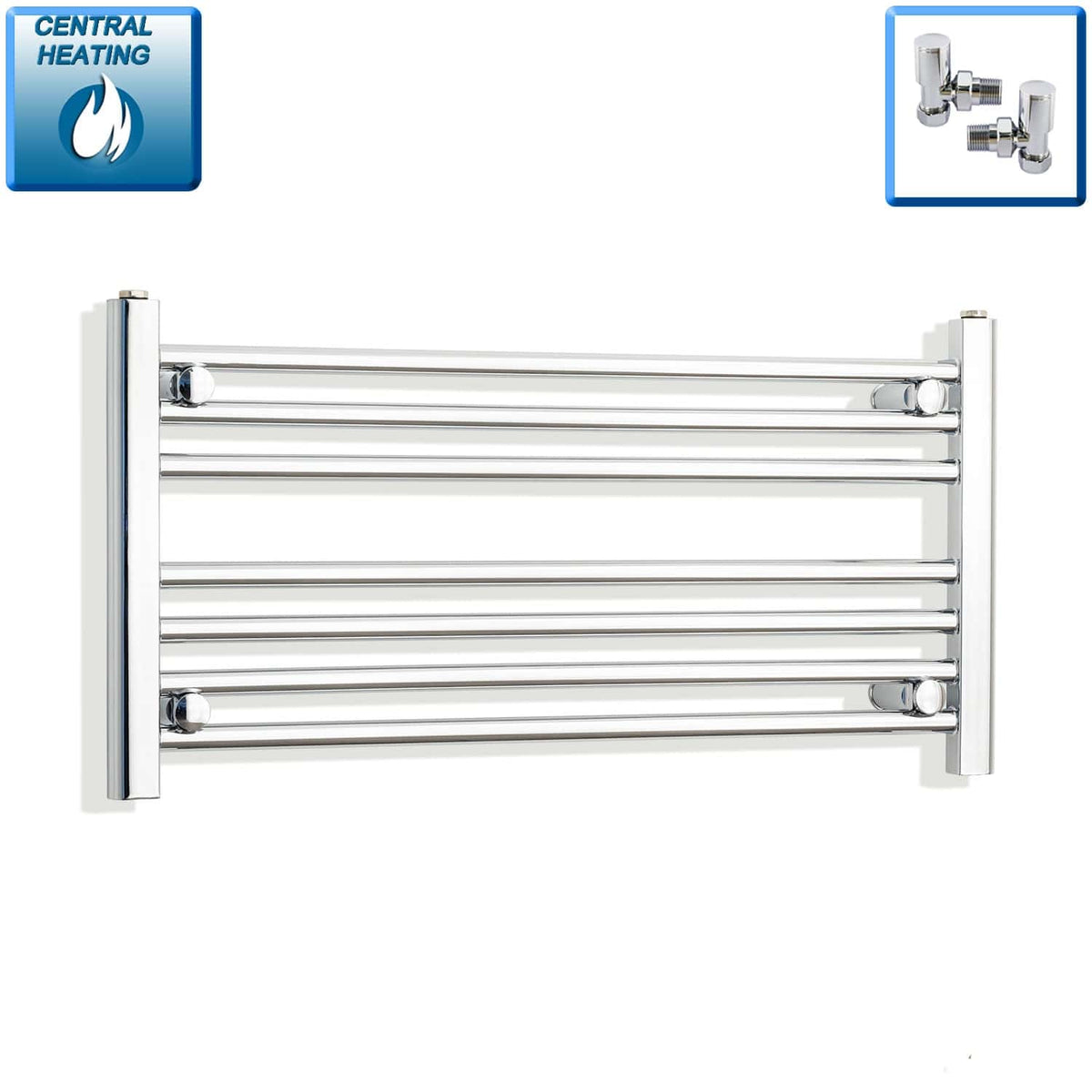 With Angled Valves 400 x 800 Heated Straight Towel Rail Radiator Chrome