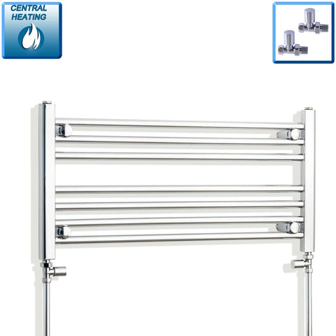 With Straight Inline Valves 400 x 800 Heated Straight Towel Rail Radiator Chrome