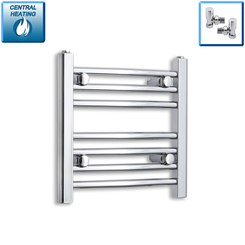 With Angled Valves 400mm High x 500mm Wide Heated Straight Towel Radiator Chrome