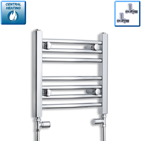 With Straight Inline Valves 400mm High x 500mm Wide Heated Straight Towel Radiator Chrome