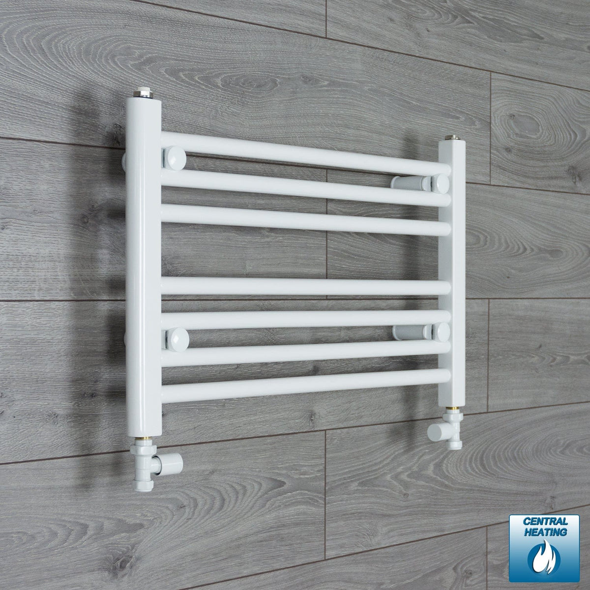 With Straight Inline Valves 400mm High x 600mm Wide Heated Towel Radiator Flat White