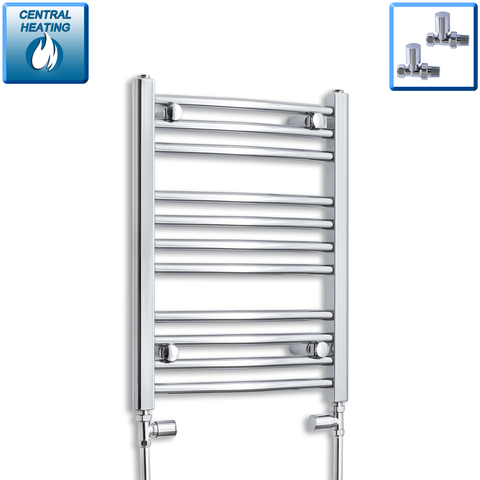 With Straight Inline Valves 600 mm High x 450 mm Wide Heated Curved Towel Rail Radiator Chrome