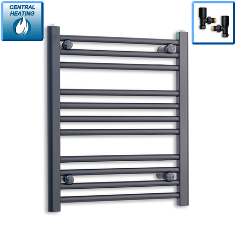 With Angled Valves 600 mm High x 500 mm Wide Heated Towel Radiator Flat Black