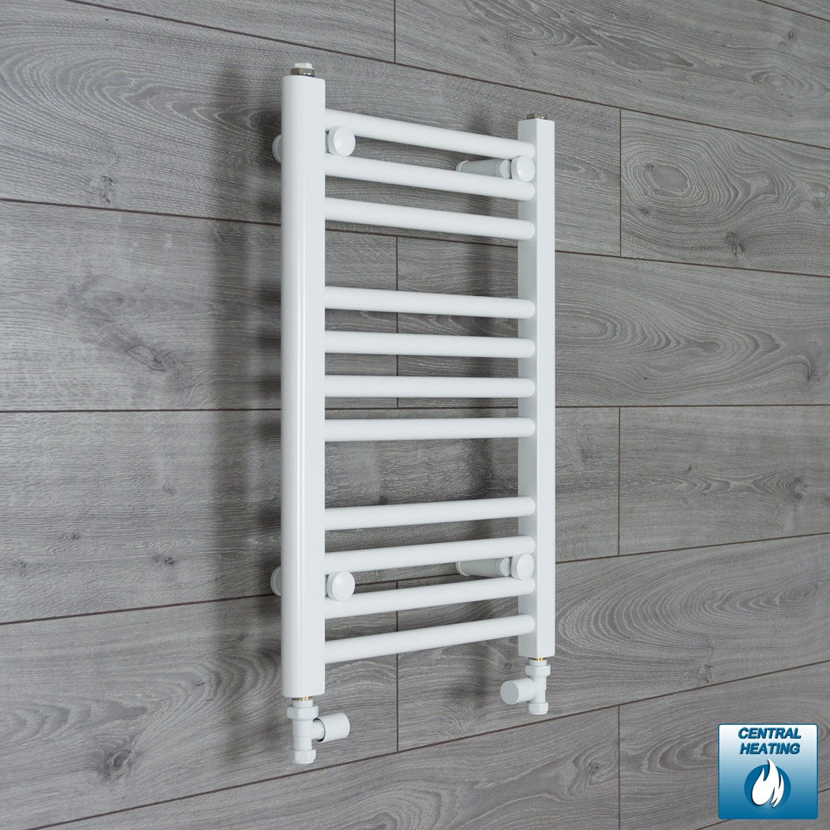 With Straight Inline Valves 600 mm High x 500 mm Wide Heated Towel Rail Radiator Flat White