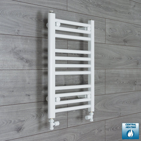 With Straight Inline Valves 600 mm High x 500 mm Wide Heated Towel Rail Radiator Flat White