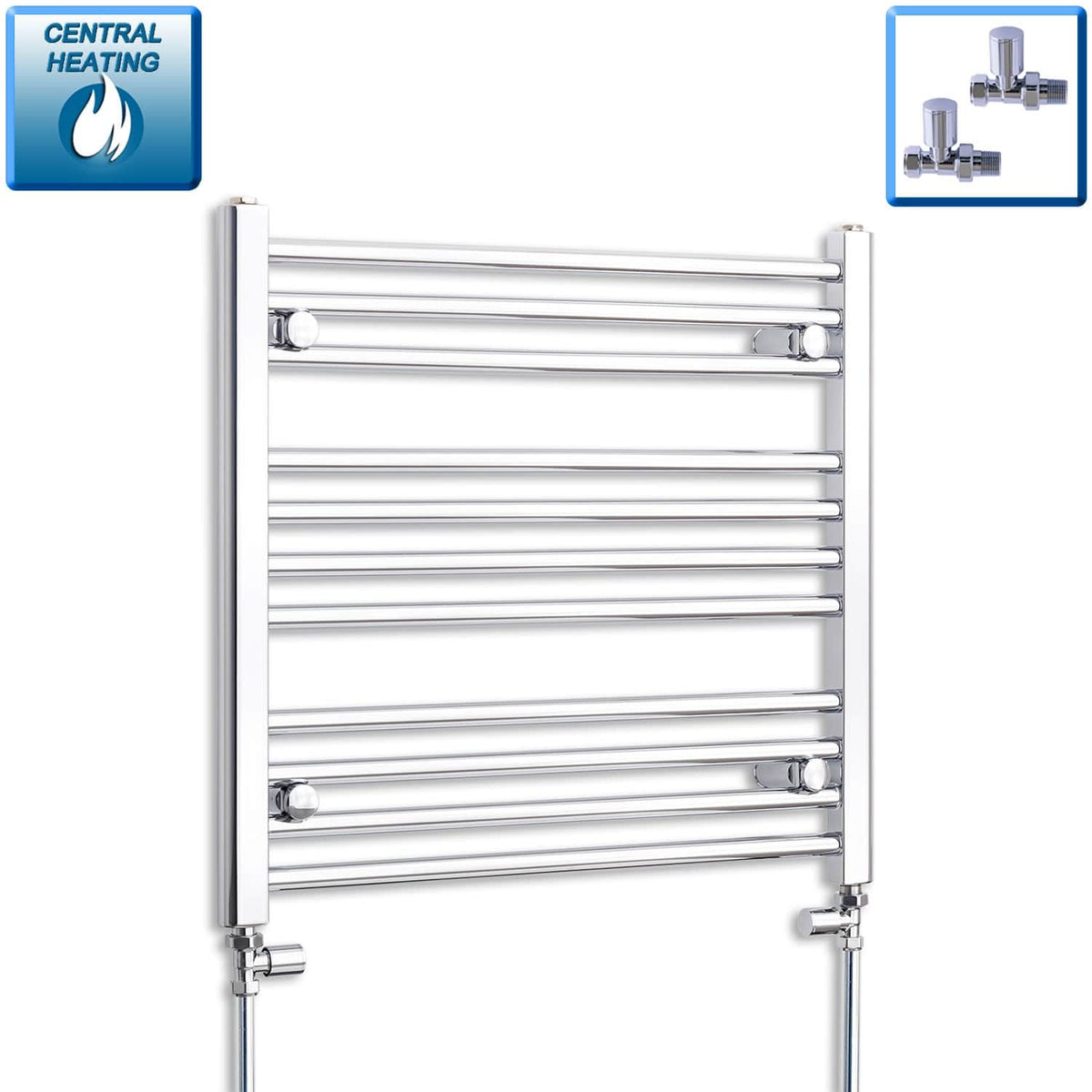 With Straight Inline Valves 600 mm High x 600 mm Wide Heated Curved Towel Rail Chrome