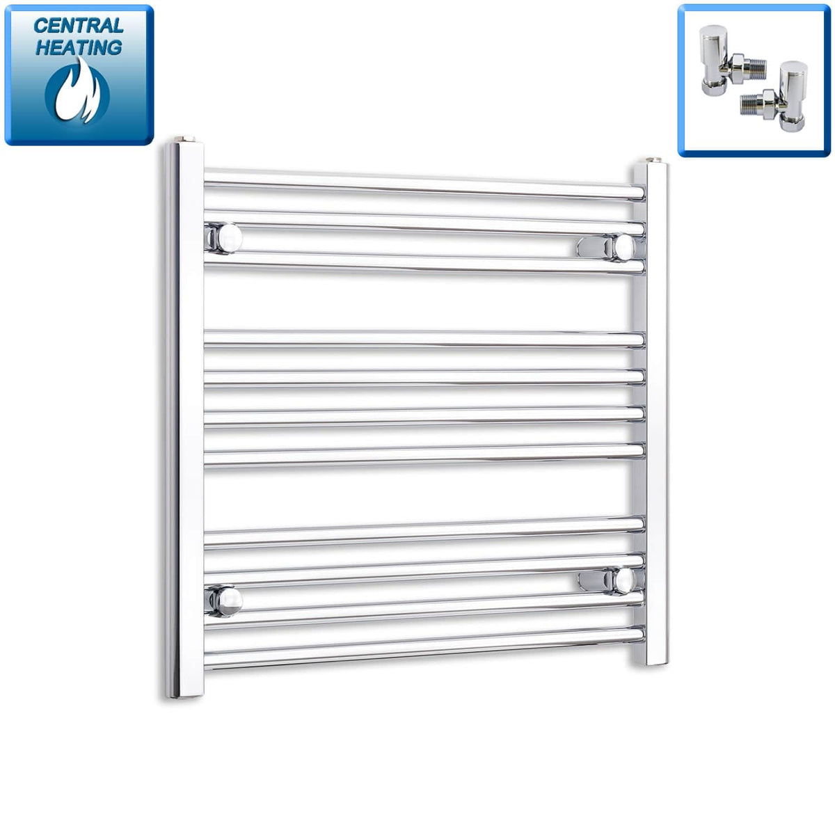 With Angled Valves 600 mm High x 600 mm Wide Heated Curved Towel Rail Chrome