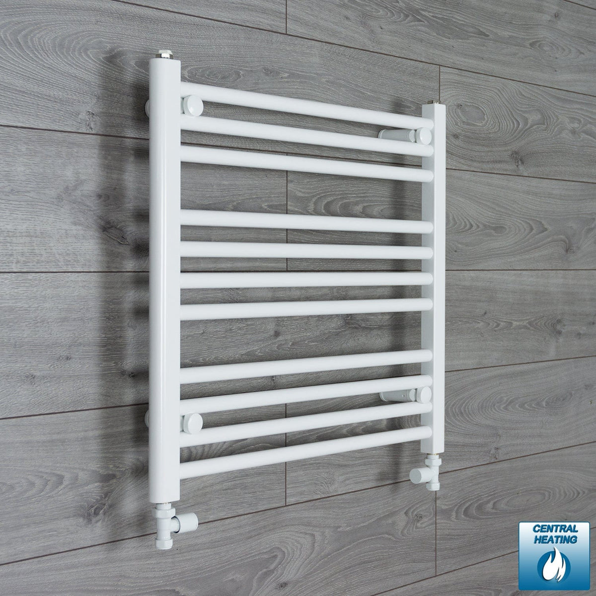 With Straight Inline Valves 600 mm High x 600 mm Wide Heated Towel Rail Radiator Flat White