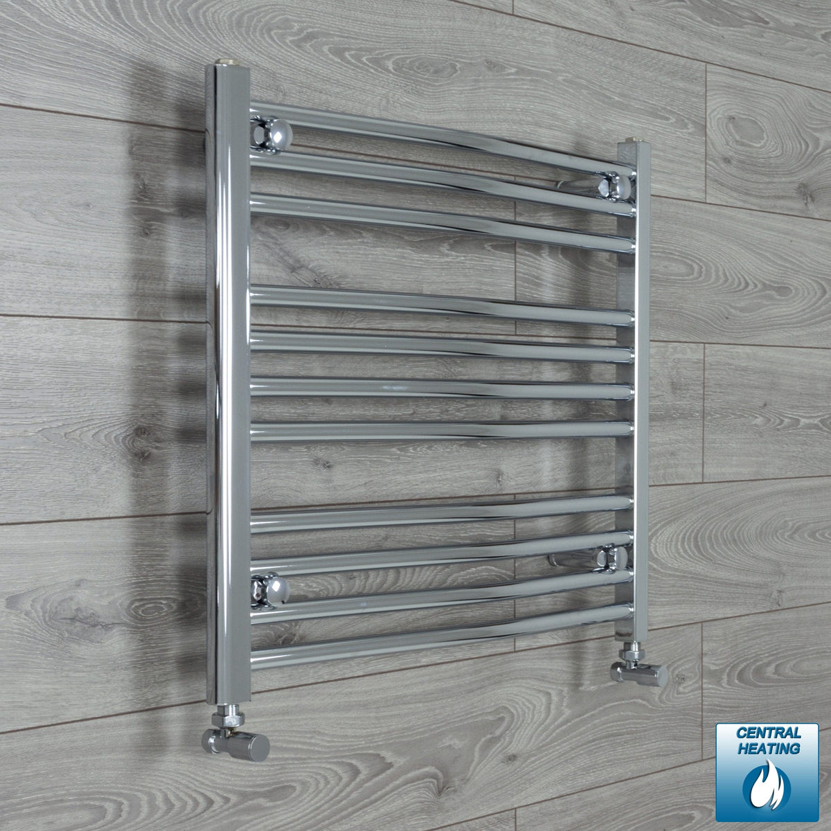 With Angled Valves 600 mm High x 700 mm Wide Heated Curved Towel Radiator Chrome