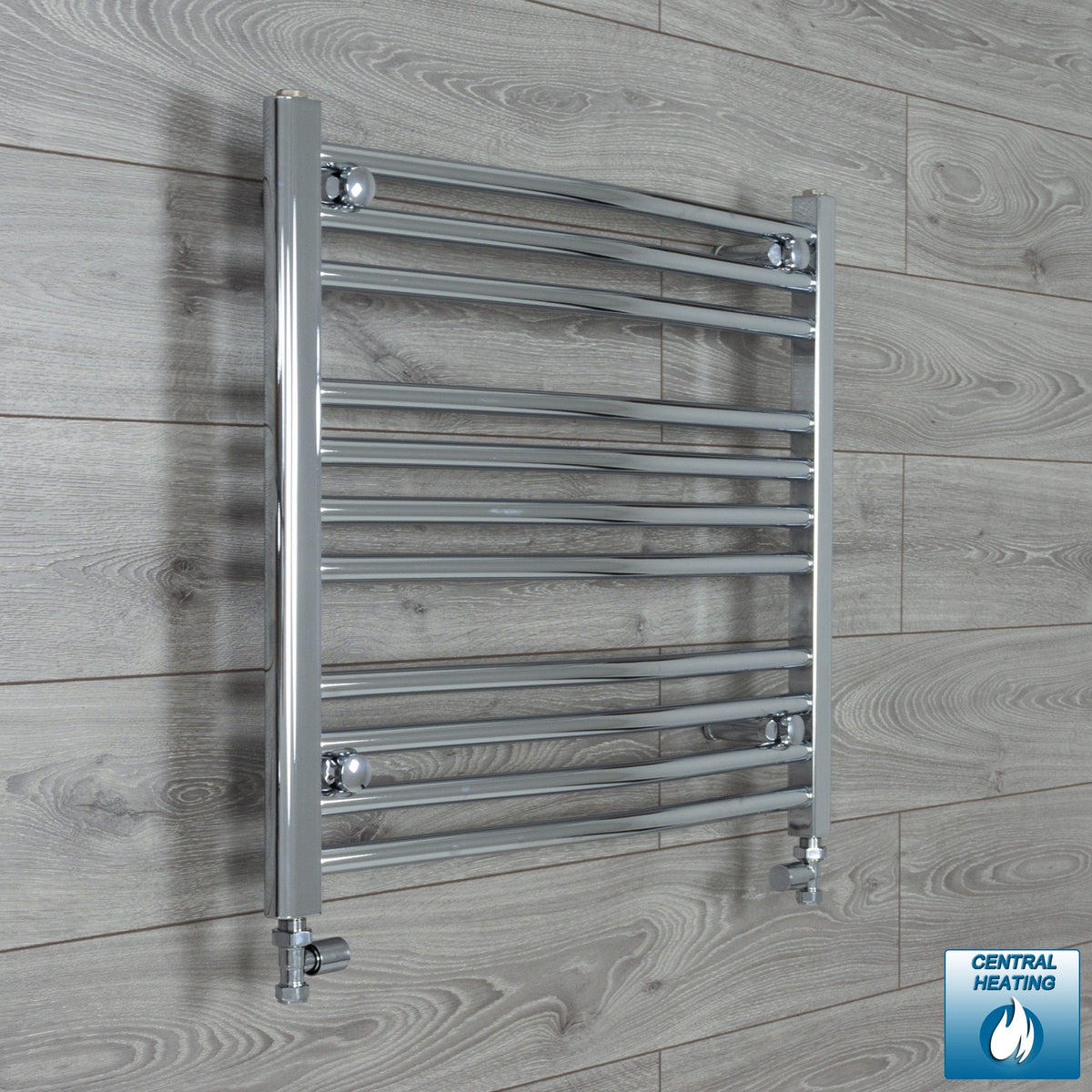 With Straight Inline Valves 600 mm High x 700 mm Wide Heated Curved Towel Radiator Chrome