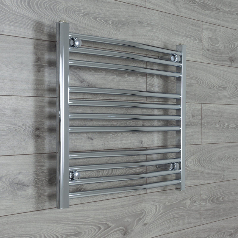 Without Valves 600 mm High x 750 mm Wide Heated Curved Towel Rail Radiator Chrome