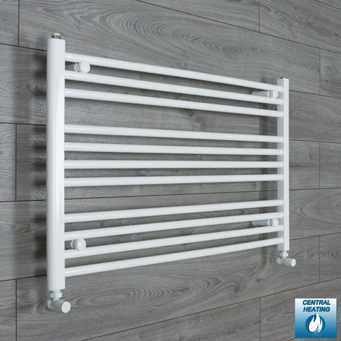 With Angled Valves 600 x 1000 Heated Towel Rail Radiator Flat White Central Heating