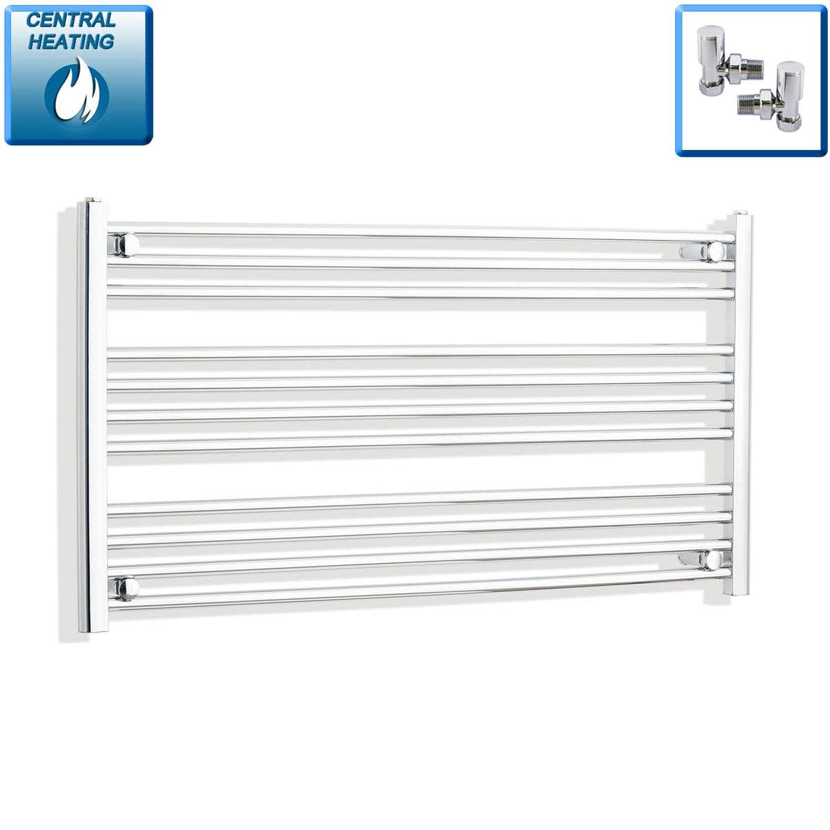 With Angled Valves 600 x 1200 Heated Straight Towel Radiator Chrome