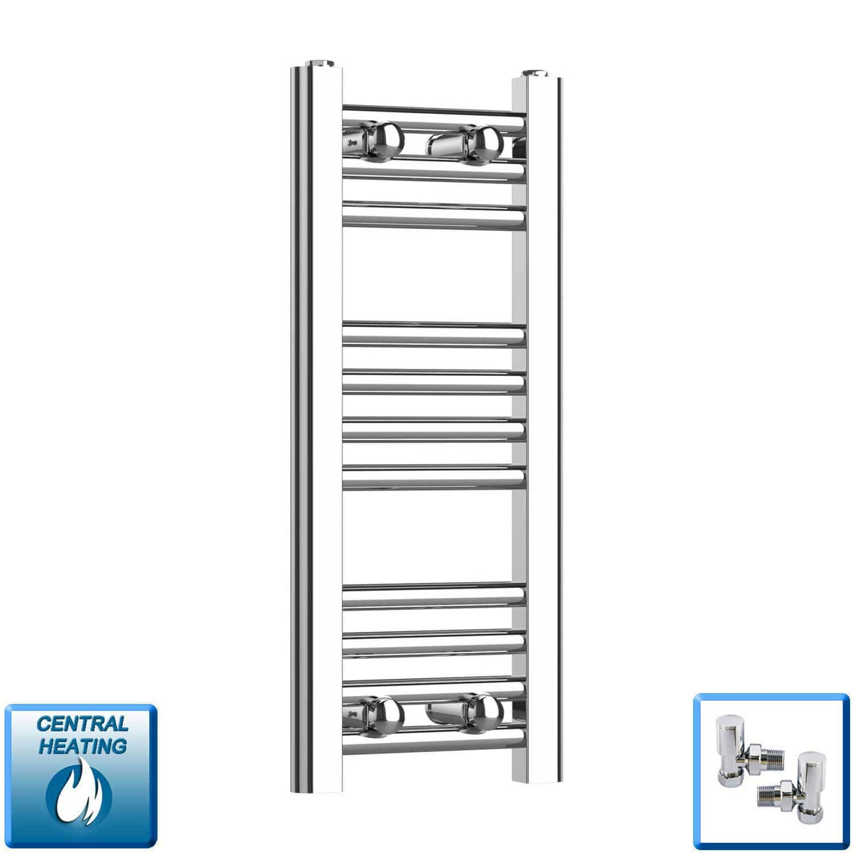 With Angled Valves 600 x 200 Heated Straight Towel Rail Radiator Chrome