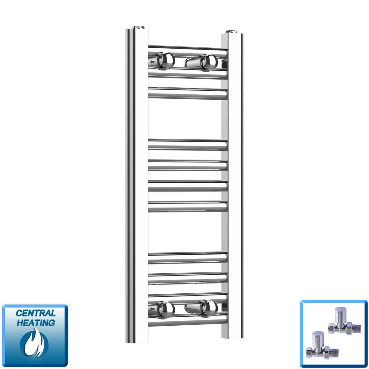 With Straight Inline Valves 600 x 200 Heated Straight Towel Rail Radiator Chrome