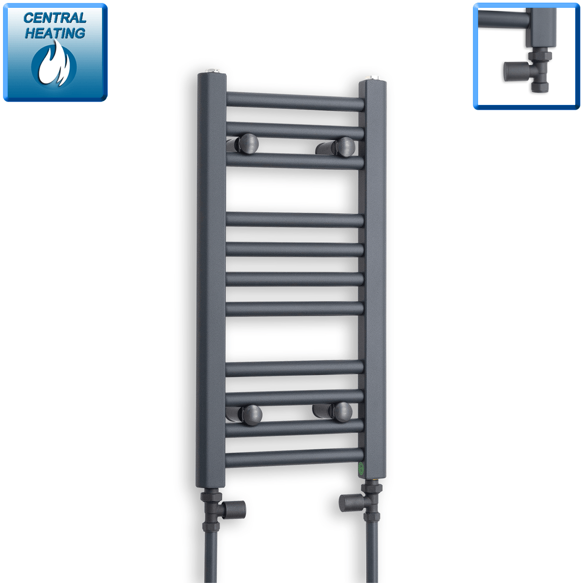 With Straight Inline Valves 600 x 300 Heated Straight Anthracite-Sand Grey Towel Rail