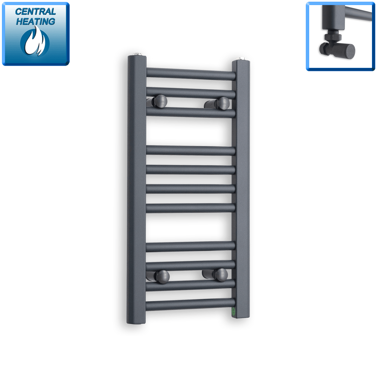 With Angled Valves 600 x 300 Heated Straight Anthracite-Sand Grey Towel Rail