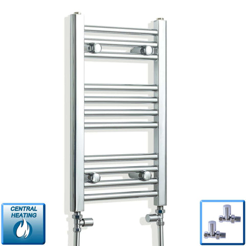 With Straight Inline Valves 600 x 300 Heated Straight Towel Rail Radiator Chrome