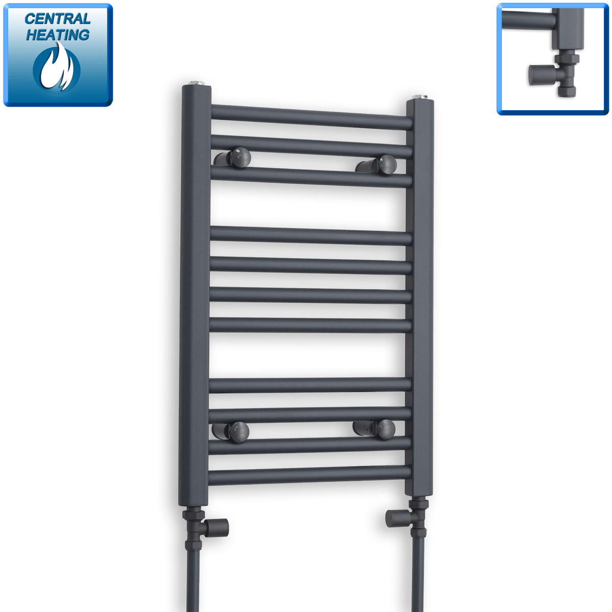 With Straight Inline Valves 600 x 400 Heated Straight Anthracite-Sand Grey Towel Rail