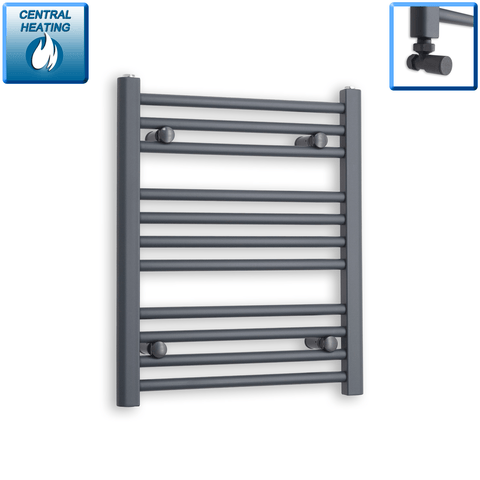 With Angled Valves 600 x 500 Heated Anthracite Sand Grey Towel Radiator