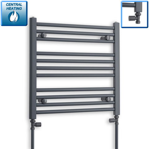 With Straight Inline Valves 600 x 600 Heated Straight Anthracite-Sand Grey Towel Rail