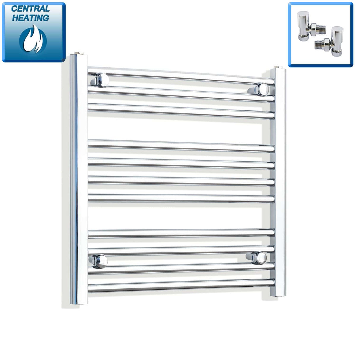 With Angled Valves 600 x 650 Heated Straight Towel Radiator Chrome