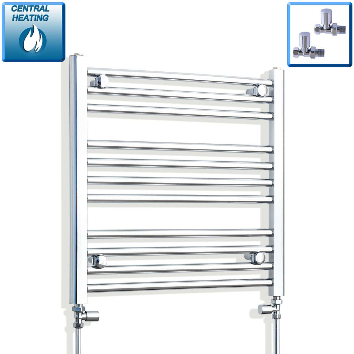 With Straight Inline Valves 600 x 650 Heated Straight Towel Radiator Chrome